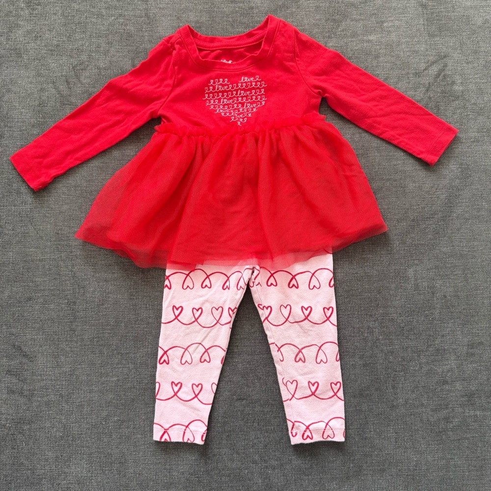 Cat & Jack Toddler Girl Valentine’s Day Tutu Dress & Leggings Set 18 Months